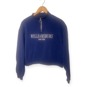 Forever 21 Williamsburg  Embroidered Crop Top Quarter Zip Sweater‎ Blue​​